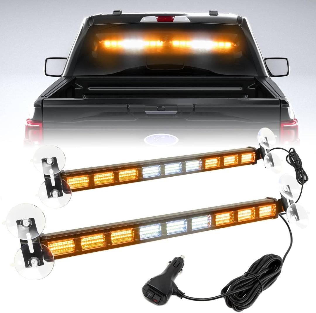 [Upgraded] Switchable 4 Colors Emergency Strobe Traffic Advisor Light Bar 162 LED Windshield 2 in 1 Visor Safety Warning Hazard Flashing Lights for Firefighter Police Truck Vehicle (Amber/White)