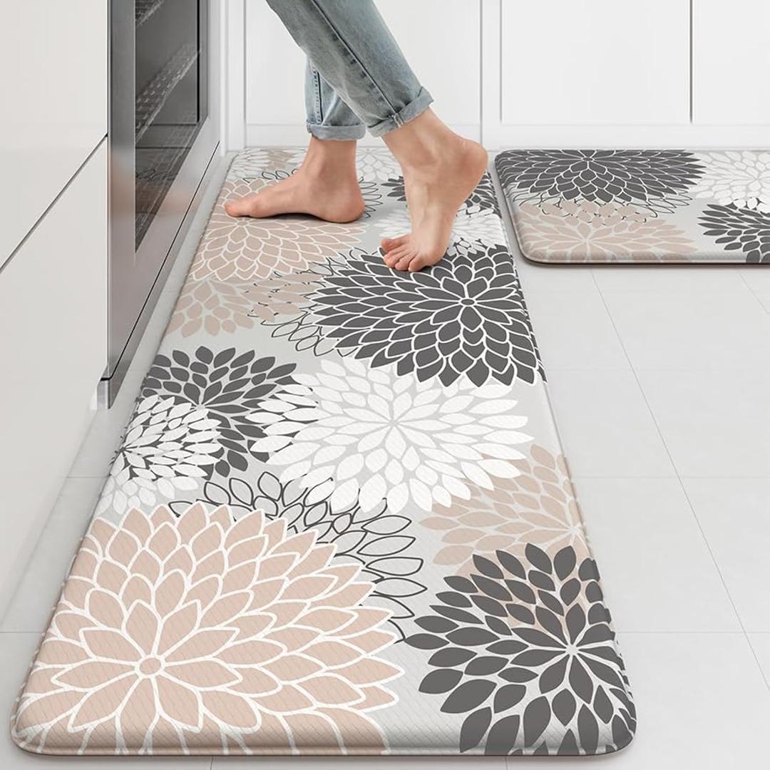 Kitchen Rugs and Mats Cushioned Anti Fatigue Kitchen Mat 2PCS Non-Skid Waterproof Boho Kitchen Runner Rug Comfort Foam Standing Mat for Office,Laundry,Kitchen Sink,Grey Floral (17.3" x 47 "+ 17.3" x 29 "--0.47 inches) Kitchen Rugs and Mats Cushioned Anti Fatigue Kitchen Mat 2PCS Non-Skid Waterproof Boho Kitchen Runner Rug Comfort Foam Standing Mat for Office,Laundry,Kitchen Sink,Grey Floral (17.3" x 47 "+ 17.3" x 29 "--0.47 inches)
