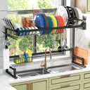 ADBIU Over The Sink (24"- 32.5" L) Dish Drying Rack (Expandable Dimension) Snap-On Design 2 Tier Kitchen Large Dish Drainer Counter Storage Organizer