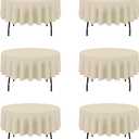 BRILLMAX 6 Pack Beige Round Tablecloths 90 Inch for 60 Tables - 150 GSM Polyester Fabric, 15" Standard Drop, Water, Stain & Wrinkle Resistant Cloth Cover for Wedding Reception Banquet Dining