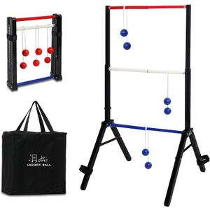 Steel Ladder Ball Game Set with 6 Bolas Assembly-Free Ladder Toss Includes Scorekeeper and Carry Case Yard Outdoor Games for Adults & Family (Flag)