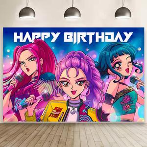 Demon Movie Hunters Birthday Party Decorations,Happy Birthday Banner Backdrop for Birthday Party Supplies