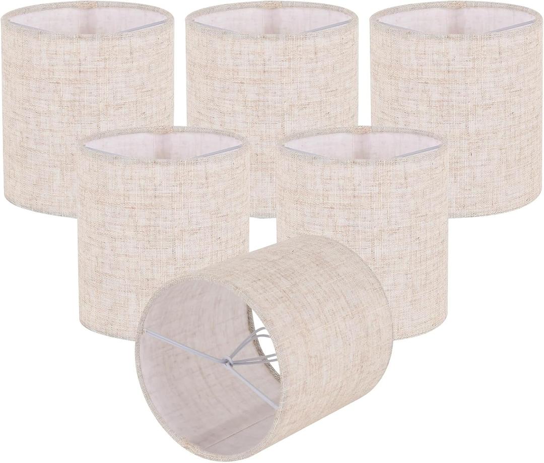 Chandelier Lamp Shades, Small Lamp Shades Clip-on Bulbs Only for Candelabra Bulbs, Beige Chandelier Shades 6 Pcs, Mini Lampshades for Chandeliers 5.1" X 5.1" X 5.3, Home Decor Fabric Linen Lampshade