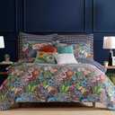 Levtex Home - Night Garden Quilt Set - Full/Queen Quilt and Two Standard Shams - Bold Floral - Navy Red Pink Green Ochre White - Quilt (88x92in.) and Shams (20x26in.) - Reversible - Cotton