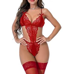 txsrbsj Women Lingerie One-Piece Lace Bodysuit Lingerie Outfits - Adjustable Strap Red 3
