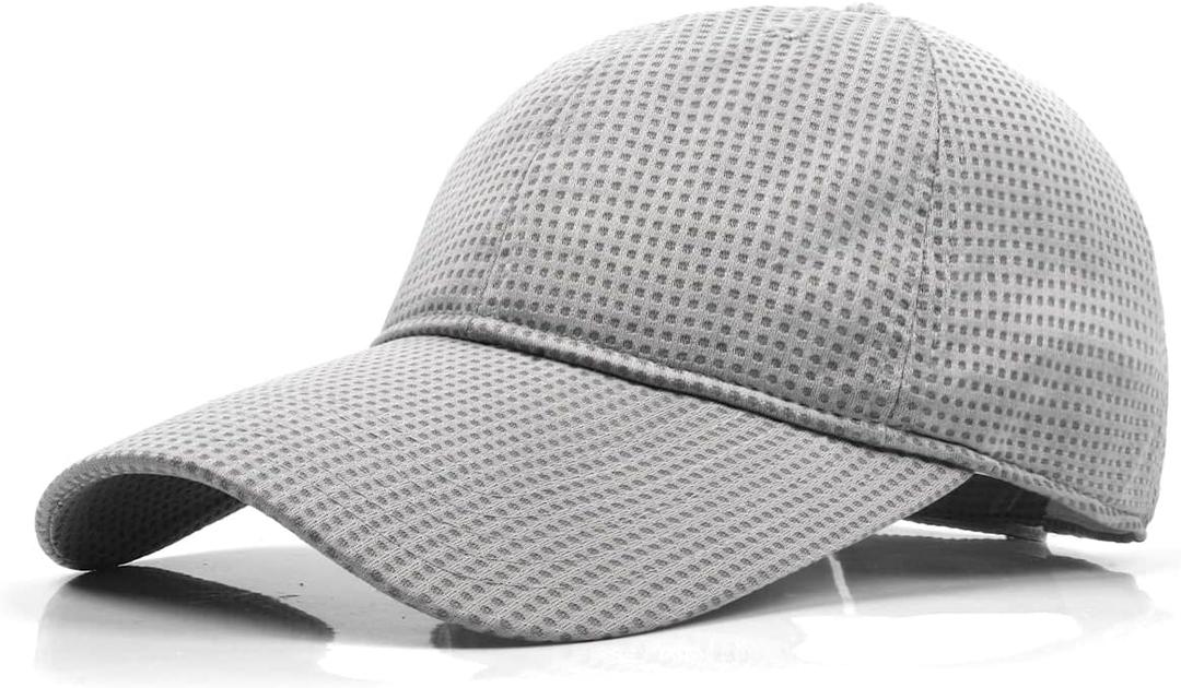 Zylioo Oversize XXL Baseball Cap,Long Brim Mesh Cap for Big Heads 22"-25",Large Summer Sun Hat (Light Gray-long Brim(3.55"))