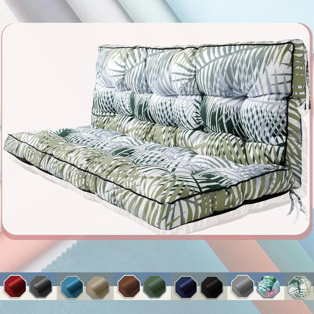 2-3 Seat Swing Replacement Cushion, Outdoor Bench Cushions with Backrest Thicken 4", Patio Furniture Garden Porch Loveseat Glider Pad Anti-Fading Waterproof (Green Leaves, 40x63in-thicken)