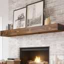 72x8x5 Fireplace Mantel - Handcrafted Hollow Rustic Solid Wood Wall Mounted Floating Shelf with Invisible Heavy Duty Wood Bracket (Weathered Brown)