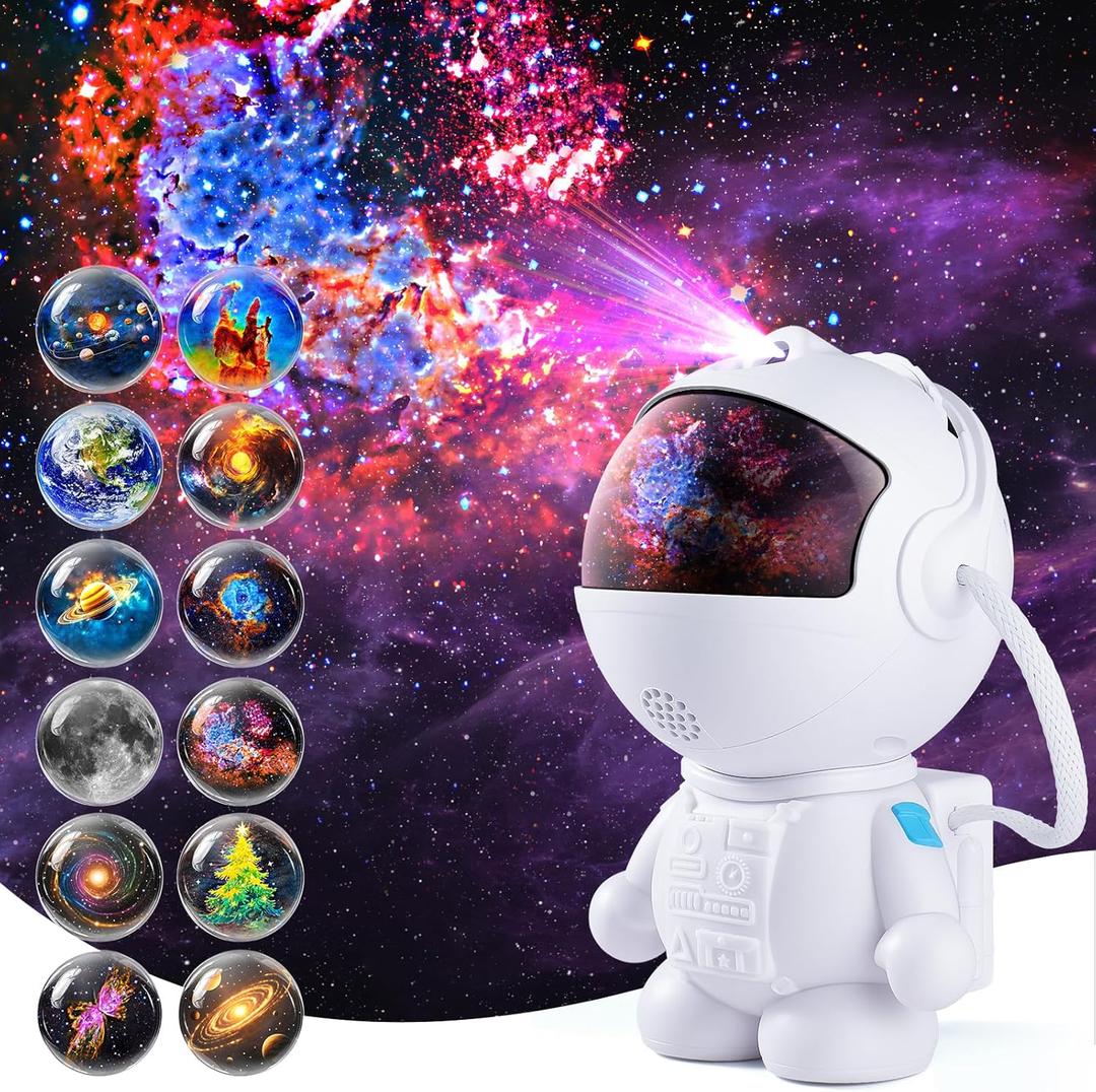 Astronaut Galaxy Projector,Star Projector with 12 Space Films,Galaxy Projector for Bedroom with Timer and 360Rotating Magnetic Head,Planetarium projectors is Suitable for Kids and Adults (White)