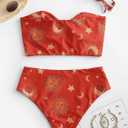 ZAFUL Women Ribbed Keyhole Tied High Waisted Bikini Spaghetti Straps Two Pieces Swimsuit Bathing Suit M