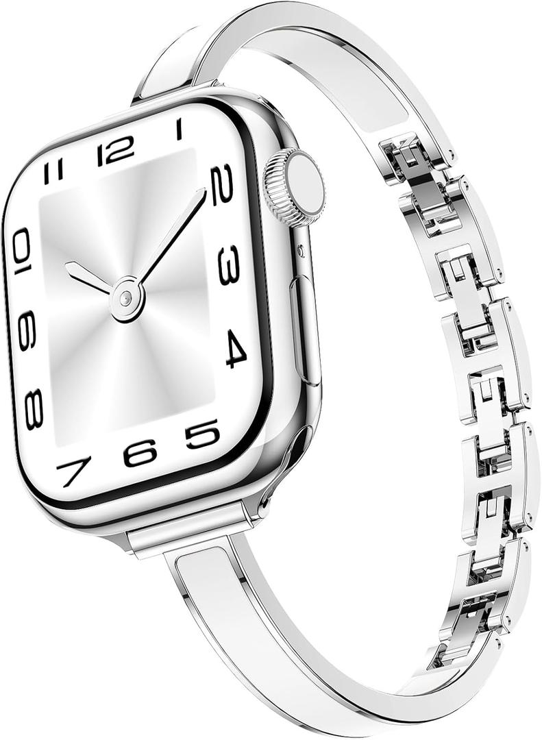 Mosonio Slim Bracelet Bands for Apple Watch Women, Elegant Thin Metal Band with Embedded Silicone Accents for iWatch, Easy-Adjust Link Strap Compatible with Apple Watch Series 11/10 (42mm), Series 9/8/7 (41mm), Series 6/5/4/SE (40mm), Series 3/2/1 (38mm)