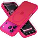 Misea Magnetic for iPhone 17 Pro Case Compatible with MagSafe [Military Grade Drop Protection] Full Camera Lens Protector Translucent Matte Phone Case for Women Girls 6.3 inch, Hot Pink