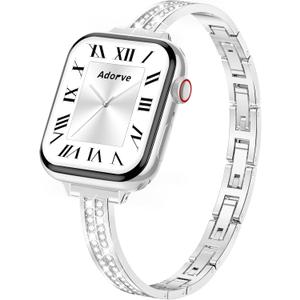 Adorve Slim Gold Bands Compatible with Apple Watch Bands for Women 38mm 40mm 41mm 42mm 44mm 45mm 46mm, Cute Dressy Thin Bracelet Stainless Steel Metal Strap for iWatch Bands Series 11 10 9 8 7 6 5 4 3 SE (Silver)