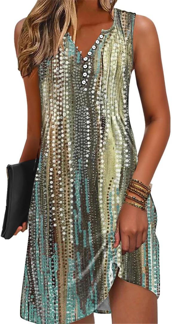 ETCYY Sundresses for Women 2026 Vacation Swim Cover up Beach Dresses Button Down Sleeveless Boho Floral V-Neck Summer Dress XL