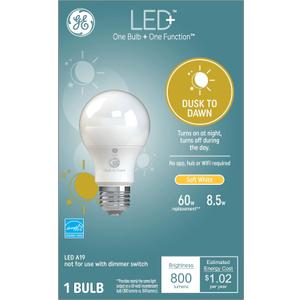 GE Lighting LED+ Dusk to Dawn Outdoor Light Bulb, Sunlight Sensor, Soft White, Automatic On/Off Light Sensing Bulb A19 Light Bulb (1 Pack)
