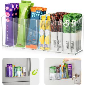AIEVE Drink Packet Organizer, Mountable Water Packet Organization Holder with Adhesive & Magnetic Sticker, Pantry Organizers Kitchen Storage for Countertop Table Fridge Cabinet