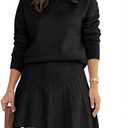 Tankaneo Womens Skirt 2 Piece Sweater Set Long Sleeve Crewneck Sweaters Pleated Mini Skirt Knit Lounge Sets (Small, Black)