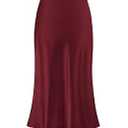 Amy Babe Womens Satin Silk Midi Skirt High Waist A-Line Casual Elastic Waist Long Skirts for Women Wine Red S