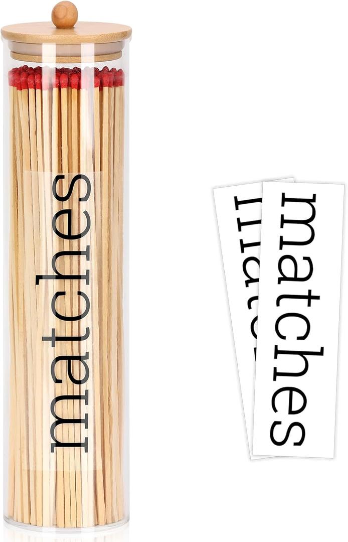 Acrylic 11 inch Long Matches Holder with Lid Sticker Farmhouse Match Holder for Fireplace Farmhouse Decor (No Include Matches)