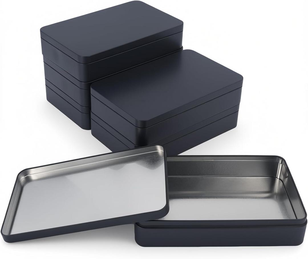 6 Pieces Rectangular Empty Tin Box Containers for Gift, Jewelery & Home Organization, 7.4 x 4.5 x 1.5 Inch (Black)