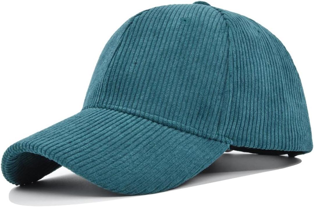 Corduroy Baseball Cap for Women Men Adjustable Vintage Low Profile Solid Color Dad Hat Peacock Blue
