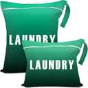 2 Pcs Large Travel Laundry Bags - Waterproof Wet/Dry, Washable, Dirty Clothes, Bathing Suit, Workout, Gym Clothes, Swimming, Yoga (Green+Dark Green)