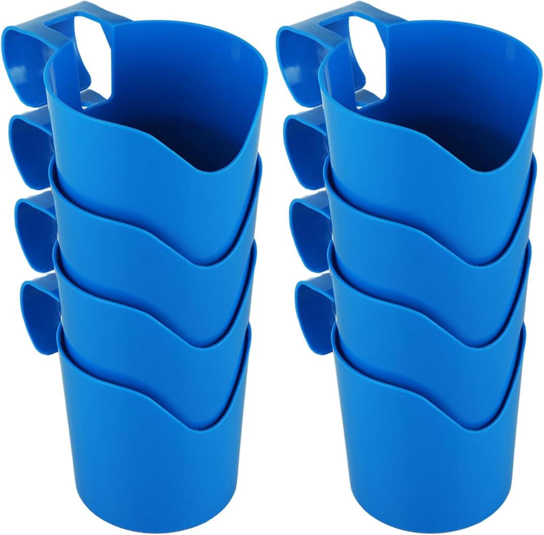 8 Pack Pool Cup Holders Poolside Cup Holder for Above Ground Pools Only Fits 2 Inch Or Less Round Top Bar Strong and Durable Easy to Clip on Pool