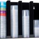 Portion Cup and Lid Holder - 4 Compartment Acrylic Organizer for Condiment & Sauce Cups, Fits Cups 2 oz to 5.5 oz in Size, Use Dispenser on Countertop or Wall Mount