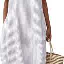 LOMON Summer Dresses for Women Cotton Casual Maxi Dress Beach Vacation Long Sundresses Plaid Striped with Pockets