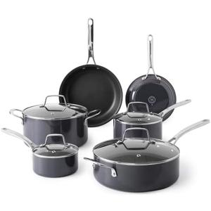 Martha Stewart Lockton Premium Nonstick 10 Piece Enamel Heavy Gauge Aluminum Pots and Pans Cookware Set - Grey