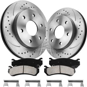 Anpulsero Front Brake Pads and Rotors Kit Compatible with 1999-2006 Chevy Silverado 1500, 2000-2006 Chevy Tahoe, 2000-2006 Suburban 1500| Drilled Slotted Brake Rotors Brake Pads 304.8mm(12in) - 6 lugs