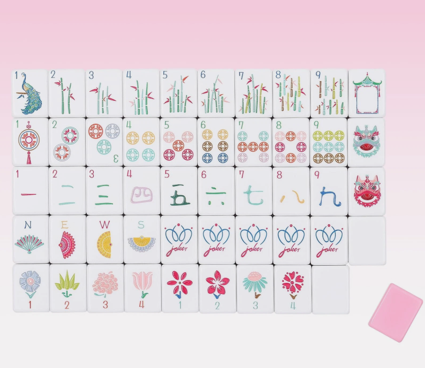 Mahjong Tiles Set 160 Pieces Engraved American with Carrying Bag My Trove Pink