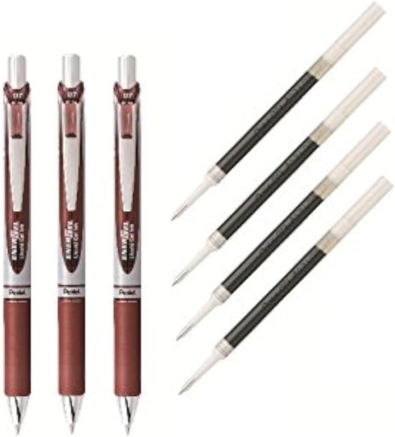 Pentel EnerGel Deluxe RTX Liquid Gel Ink Pen Set Kit, Pack of 3 with 4 Refills (0.7mm) (Brown)