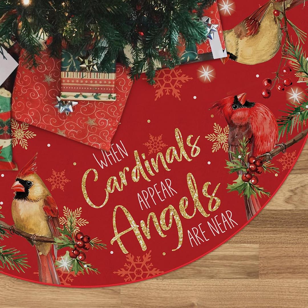 Christmas Cardinal Tree Skirt Red Christmas Decorations Xmas Tree Mat 36 Inch Winter Xmas Decor for Home