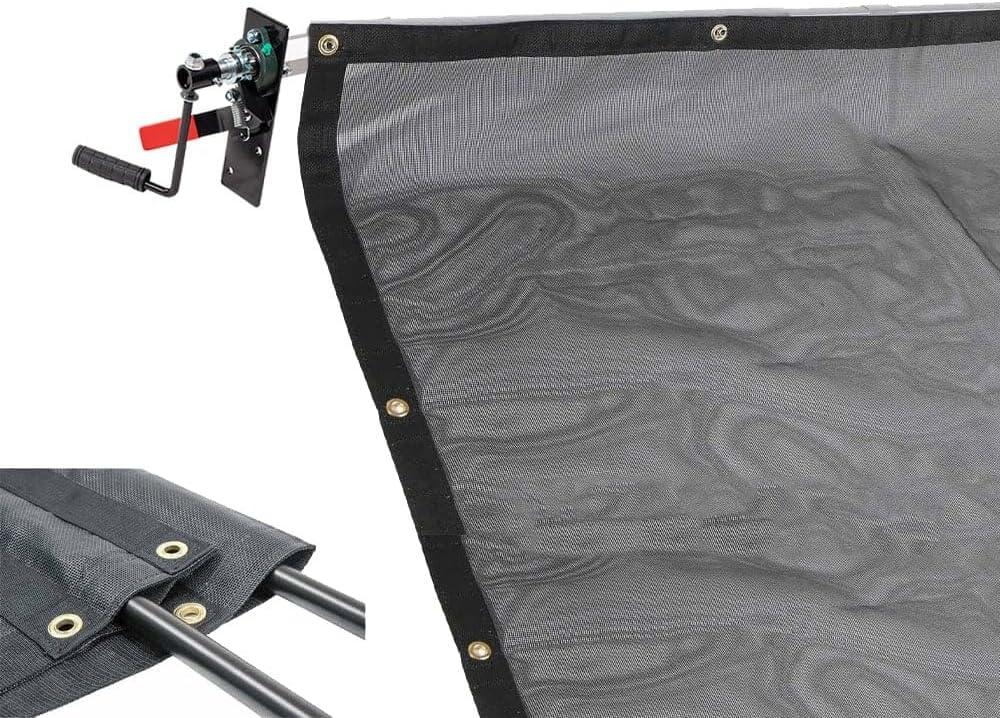 Dump Truck & Trailer Tarp Kit w/ 8' x 16' PVC Double Pocket Mesh Tarp - Manual Hand Crank Cab Level Dump Truck Tarp System to Prevent Load Spillage, DTR Kit w/ 8' x 16' Tarp