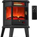 Electric Fireplace Heater 22 in Freestanding Fireplace Stove Infrared Fireplace RealSmart with 3D Flame Effect Remote Control, Timer, Overheating Protection Heater for Indoor Use Black