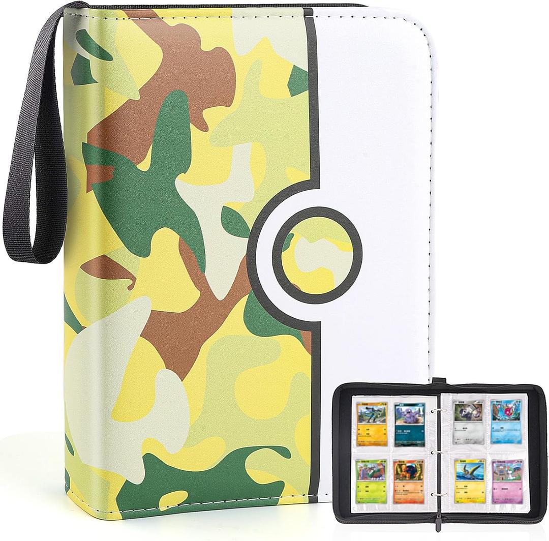 Collectible Trading Card Binder, 400 Pockets Card Holder with 50 Removable Sleeves, Portable Collection Binder Album Book Case Storage, Zipper Card Protective Sleeves for TCG, Sports Card (First Opportunity Camo)