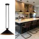 16" Modern Pendant Light Kitchen Island, Industrial Cone Hanging Lamp with Black Metal Shade & Brass Inner Finish, Farmhouse Pendant Light Fixture for Dining Room, Bedroom, Living Room (Black-1 Pack)
