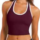 Halter Workout Top for Women: Open Back Sports Bra Color Block Tops with Built in Bra Yoga Gym Crop (L)