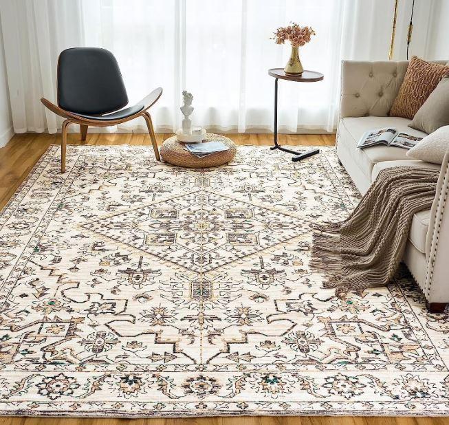 Area Rugs Machine Washable Rug 8'x 10' Vintage Design Area Rugs with Non Slip for Living Room Bedroom Traditional Woven Carpet Stain Resistant, Home Decor Office Boho Rug