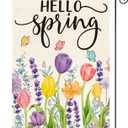AVOIN colorlife Hello Spring Tulip Lavender Garden Flag 12 x 18 Inch Double Sided, Seasonal Flower Yard Outdoor Flag