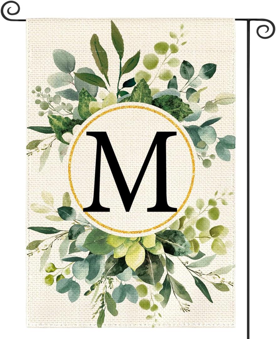 2 x AVOIN colorlife Initial Monogram Letter M Floral Garden Flag 12x18 Inch | Double Sided, Weather & Fade Resistant, Yard Outdoor Decoration, Family Last Name