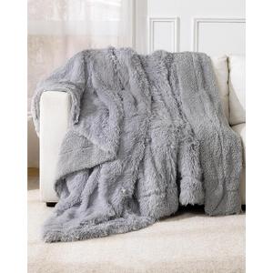 Super Soft Fluffy Fuzzy Faux Fur Sherpa Fleece Blanket Twin Size, Plush Thick Warm Blanket for Bed Couch, College Dorm Essentials Gifts for Girls Boys, Room Decor for Winter, 60" x 80" (Light Grey)