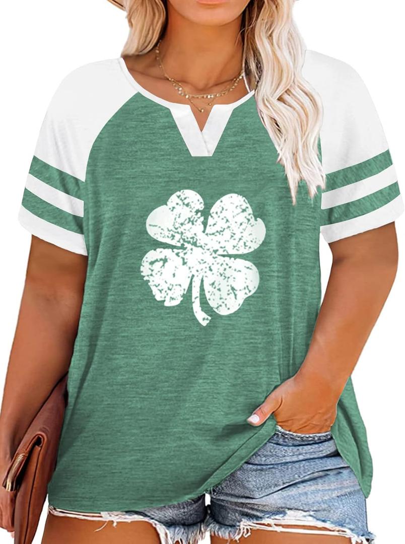 VISLILY Plus-Size Tops for Women Summer V Neck T Shirts Color Block Raglan Tees XL-4XL (M)