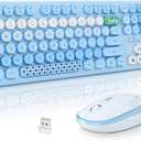 Wireless Keyboard Mouse Combo, MOFII 104 Round Keys Lovely Full-Size Cute Colorful Keyboard and Mouse with Retro Typewriter for PC/Mac/Laptop/Tablet/Computer/Windows Blue