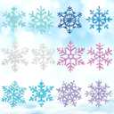 Zonon 48 Pcs Paper Snowflake Cutouts Decorations Winter Christmas Glitter Snowflake Cutouts for Office Bulletin Board with Glue Point Dots Home Party Accessories, Silver, Blue, Purple, Pink