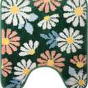 Toilet Rugs U Shaped, Non Slip Cute Floral on Green Bathroom Rugs