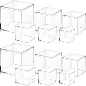 12 Pcs 4.7/4/3.3/3/2.5/1.8 Inch Clear Acrylic Box with Lid Square Cube Display Box Decorative Storage Boxes Clear Container Boxes for Candy Pill Jewelry Collectibles Artwork Display