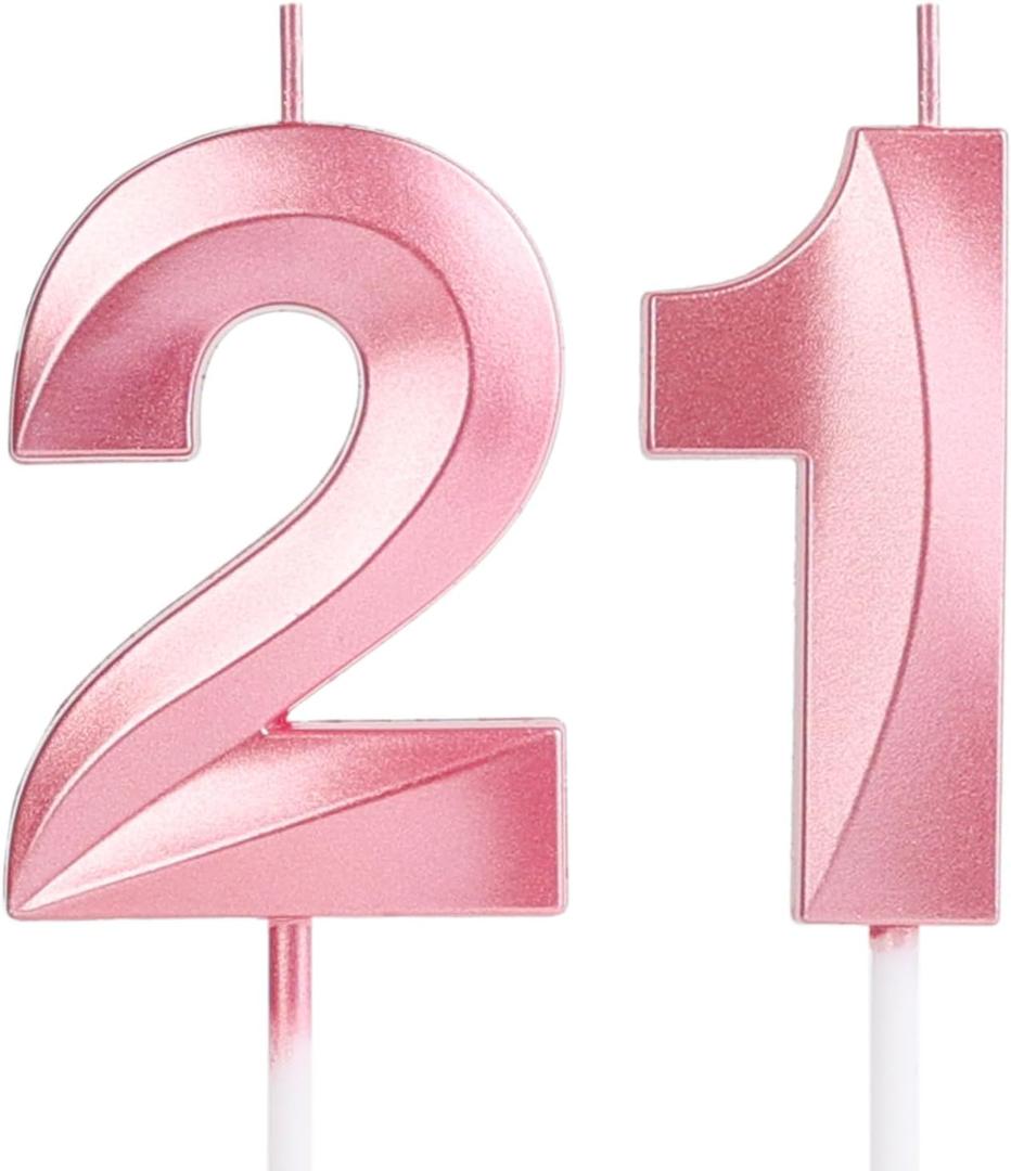 21st Birthday Candle, Number 21 Candles, Pink Happy Birthday Candle for Cake, Happy Birthday Cake Topper Decoration for Him Her Birthday PartyWedding Anniversary Celebration Supplies (21, Pink)