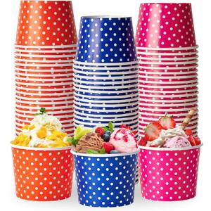LITOPAK 150 Pack 8 oz Ice Cream Cups, Disposable Dessert Cups for Cold or Hot Food, Coloured Paper Dessert Bowls for Soups, Sundaes and Ice Cream